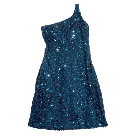 B. Darlin Sequin One shoulder Bodycon Mini Dress deep turquoise Junior size 5/6 - Picture 10 of 13